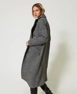 Manteau En Laine Mélangée Rayé