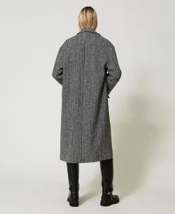 Manteau En Laine Mélangée Rayé