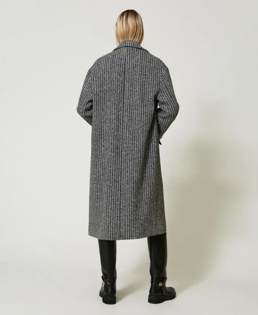 Manteau En Laine Mélangée Rayé