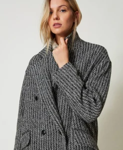 Manteau En Laine Mélangée Rayé
