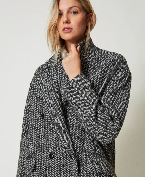 Manteau En Laine Mélangée Rayé