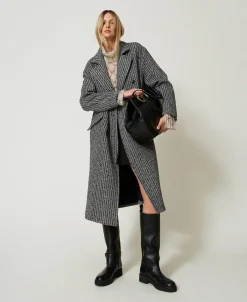 Manteau En Laine Mélangée Rayé