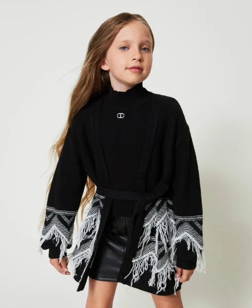 Manteau En Maille De Laine Mélangée Avec Franges