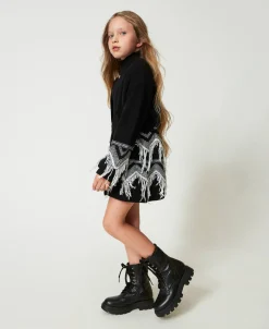 Manteau En Maille De Laine Mélangée Avec Franges