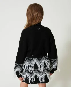 Manteau En Maille De Laine Mélangée Avec Franges