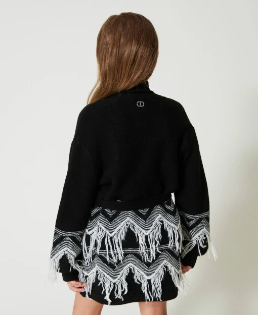 Manteau En Maille De Laine Mélangée Avec Franges