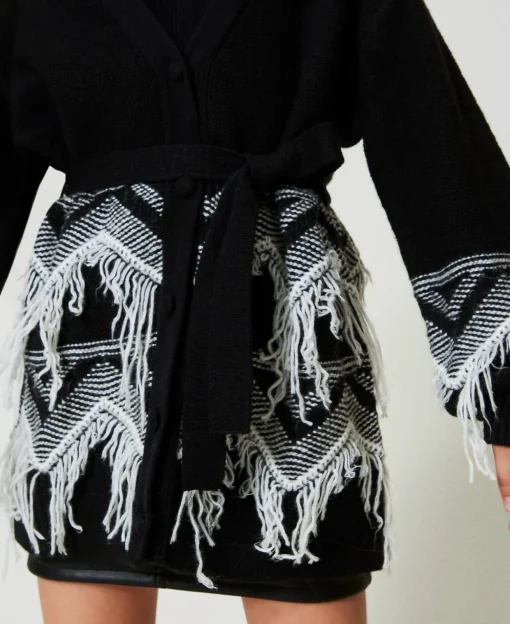 Manteau En Maille De Laine Mélangée Avec Franges