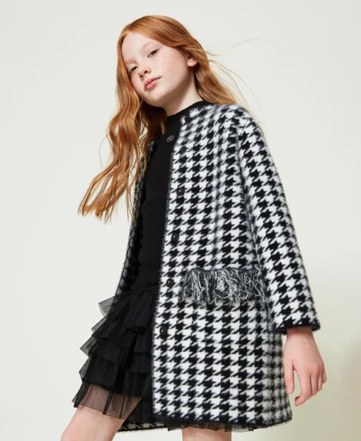 Manteau En Maille Jacquard Pied-de-poule