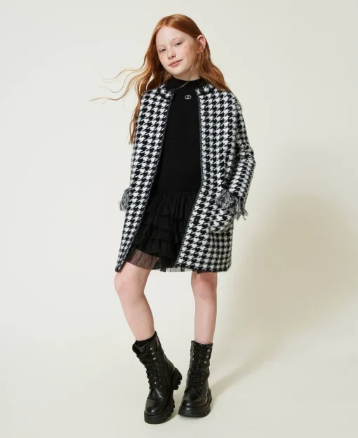 Manteau En Maille Jacquard Pied-de-poule