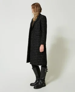 Manteau En Tissu Bouclé Avec Motif à Carreaux