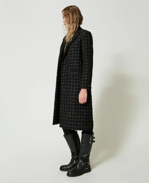 Manteau En Tissu Bouclé Avec Motif à Carreaux