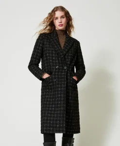 Manteau En Tissu Bouclé Avec Motif à Carreaux