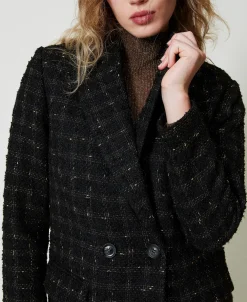Manteau En Tissu Bouclé Avec Motif à Carreaux