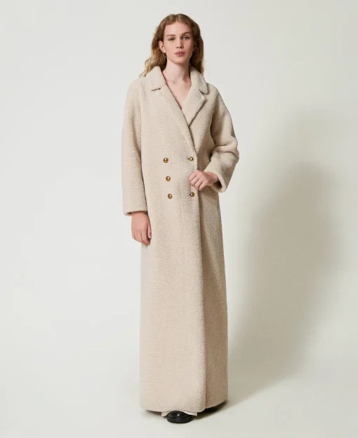 Manteau Long Croisé En Fausse Fourrure