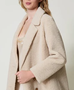 Manteau Long Croisé En Fausse Fourrure