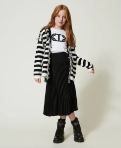 Maxi Cardigan En Maille Rayée Avec Franges