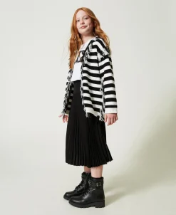 Maxi Cardigan En Maille Rayée Avec Franges