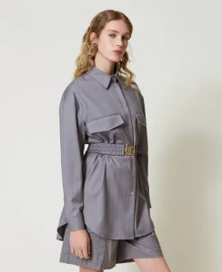 Maxi Chemise Rayée Avec Ceinture
