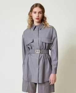 Maxi Chemise Rayée Avec Ceinture