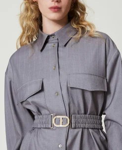 Maxi Chemise Rayée Avec Ceinture