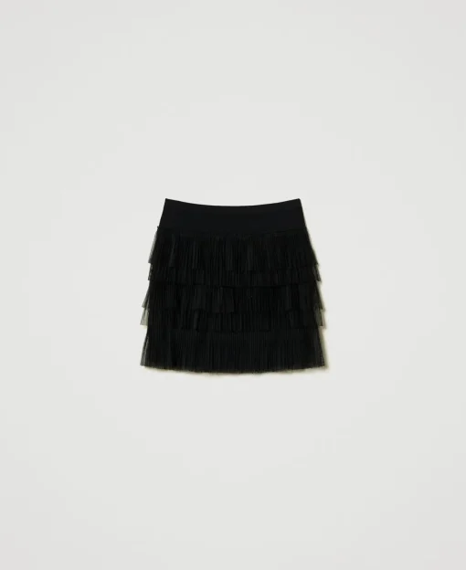 Mini-jupe En Maille Avec Volants En Tulle
