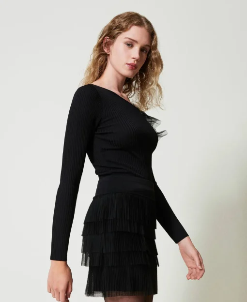 Mini-jupe En Maille Avec Volants En Tulle