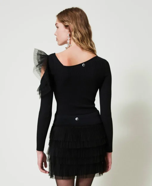 Mini-jupe En Maille Avec Volants En Tulle