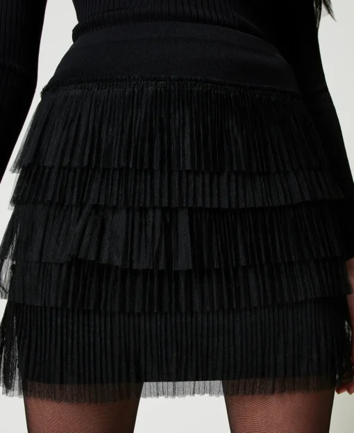 Mini-jupe En Maille Avec Volants En Tulle