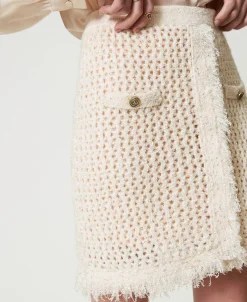 Mini-jupe En Maille Jacquard Point Filet