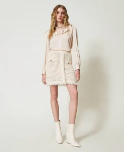Mini-jupe En Maille Jacquard Point Filet