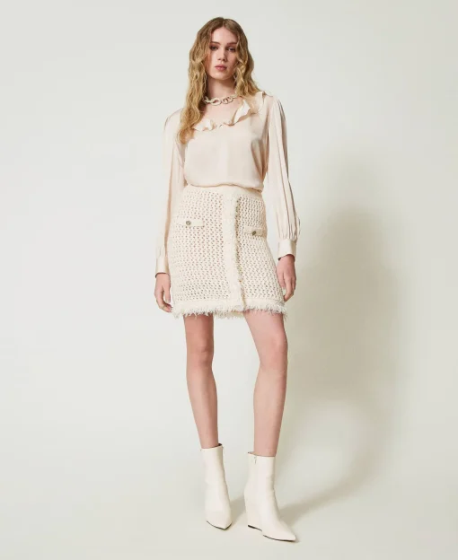 Mini-jupe En Maille Jacquard Point Filet