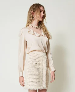 Mini-jupe En Maille Jacquard Point Filet
