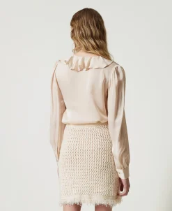 Mini-jupe En Maille Jacquard Point Filet
