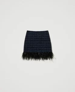 Mini-jupe En Tissu Bouclé Avec Plumes