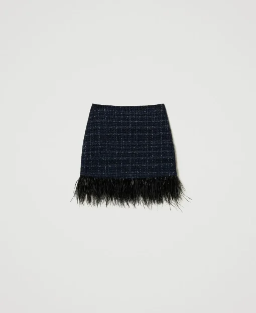 Mini-jupe En Tissu Bouclé Avec Plumes