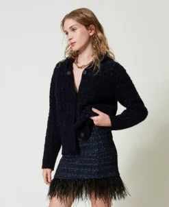 Mini-jupe En Tissu Bouclé Avec Plumes