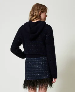 Mini-jupe En Tissu Bouclé Avec Plumes