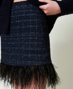 Mini-jupe En Tissu Bouclé Avec Plumes