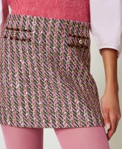 Mini-jupe En Tissu Bouclé Et Lurex