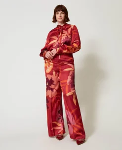Pantalon Ample En Satin Floral