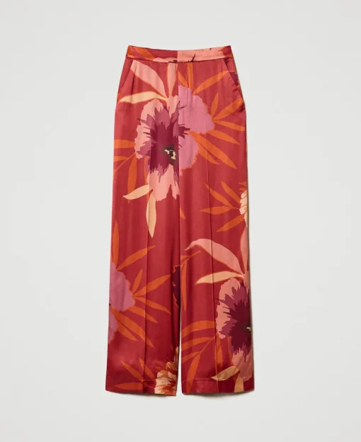 Pantalon Ample En Satin Floral
