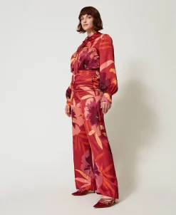 Pantalon Ample En Satin Floral
