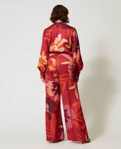 Pantalon Ample En Satin Floral