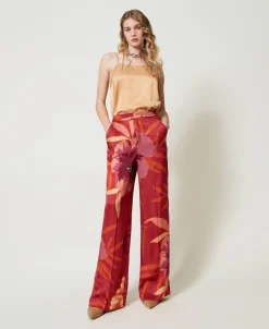 Pantalon Ample En Satin Floral