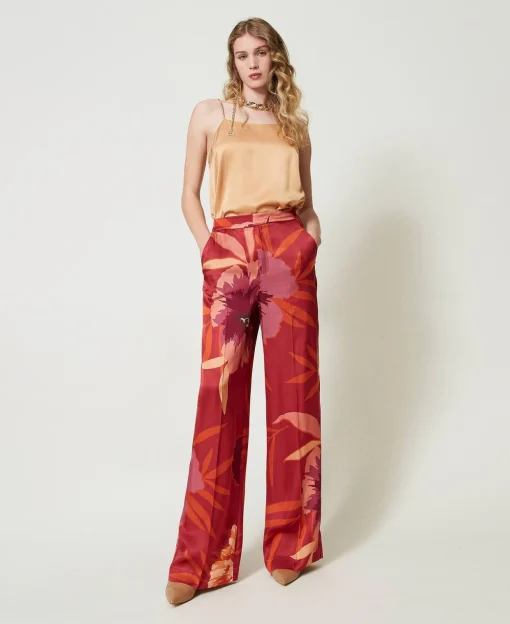 Pantalon Ample En Satin Floral
