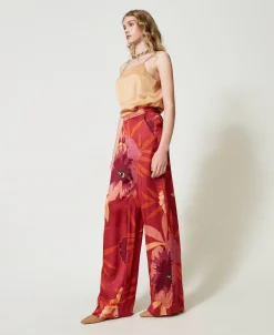 Pantalon Ample En Satin Floral