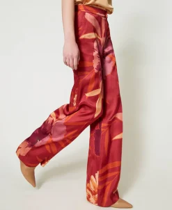 Pantalon Ample En Satin Floral