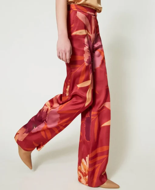 Pantalon Ample En Satin Floral