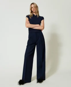 Pantalon Ample Rayé Avec Lurex