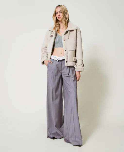 Pantalon Ample Rayé Avec Revers
